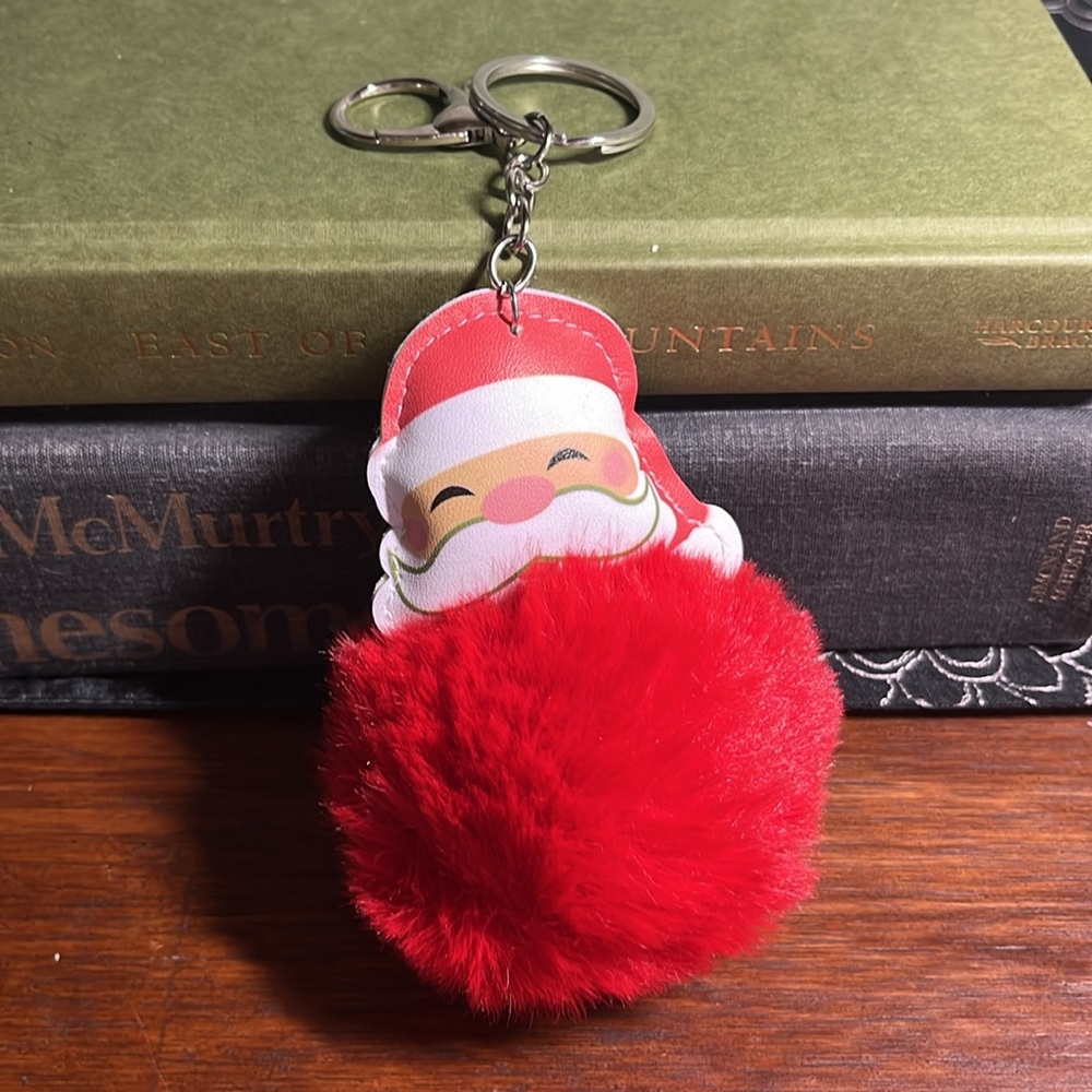 Fluffy Santa Pom-Pom Keychain – Red, Pink, or White Beard